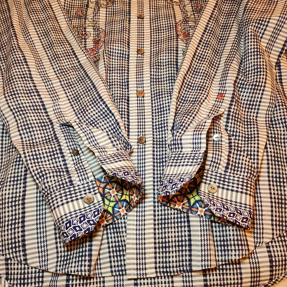 Robert Graham Plaid Embroidered Mens Shirt Suze Large - Picture 4 of 16